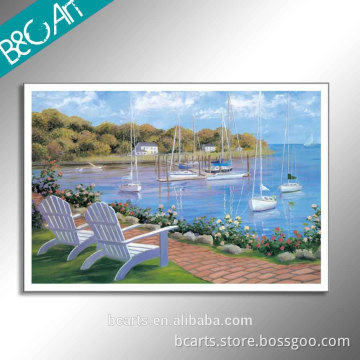 Pop scenery modern small boat beautiful seaside oil painting wholesale